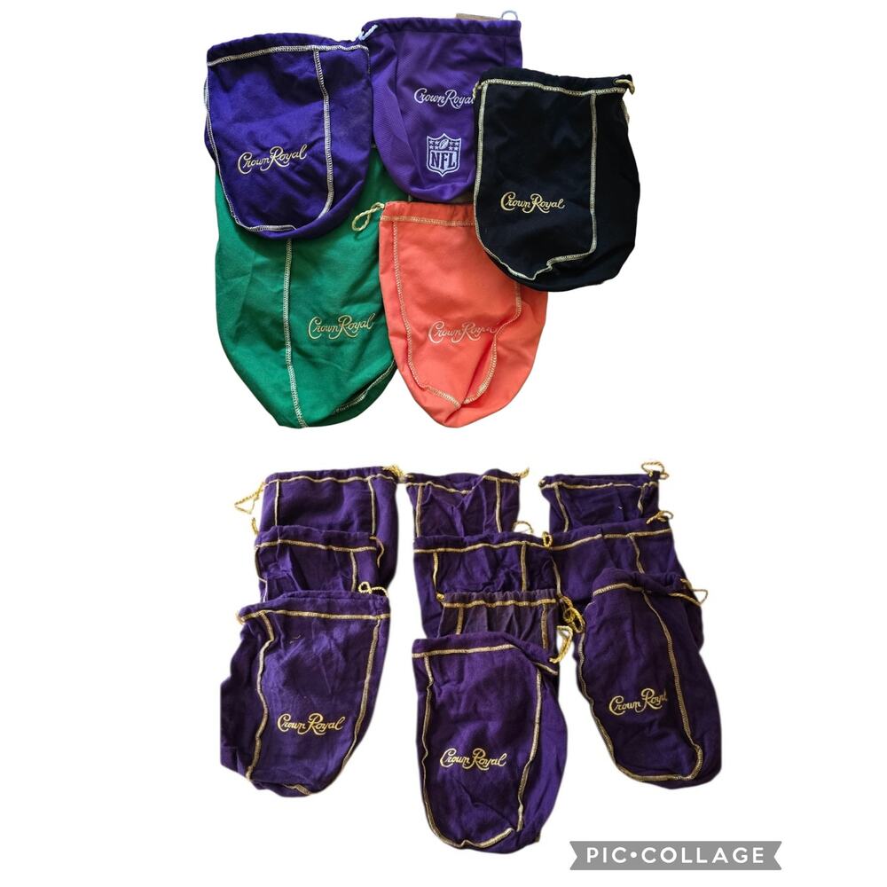 Crown Royal Bags Lot of Fifteen 15 Drawstring Purple Blackberry NFL Orange Green